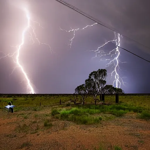 Prompt: massive australian thunderstorm with lightning and demons approaching a small white wooden church in the outback