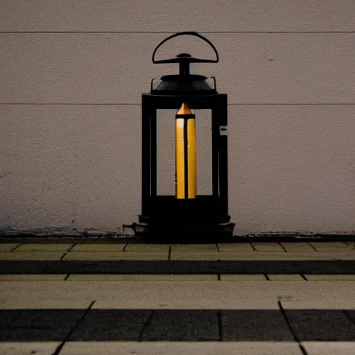 Image similar to lonely old lantern on empty modern street at night