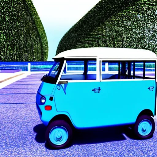 Prompt: super realistic 8 k render of a blue and white tuk tuk, powerful elegant, cinematic composition