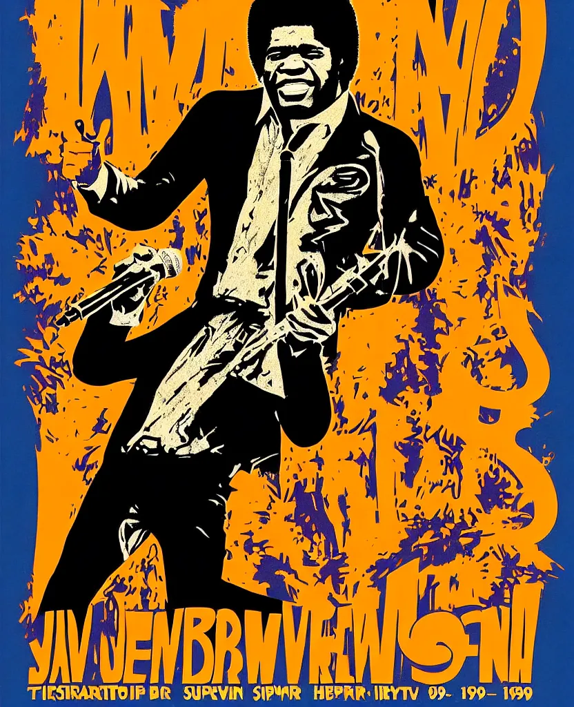 Prompt: invert poster illustration of james brown, james brown concert poster, highly detailed, colored illustration, “ superbad tour, 1 9 6 9,