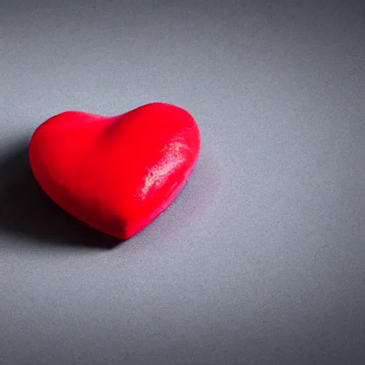 Image similar to 3d render of a badly formed red putty heart shape in the middle of a gray sheet of paper