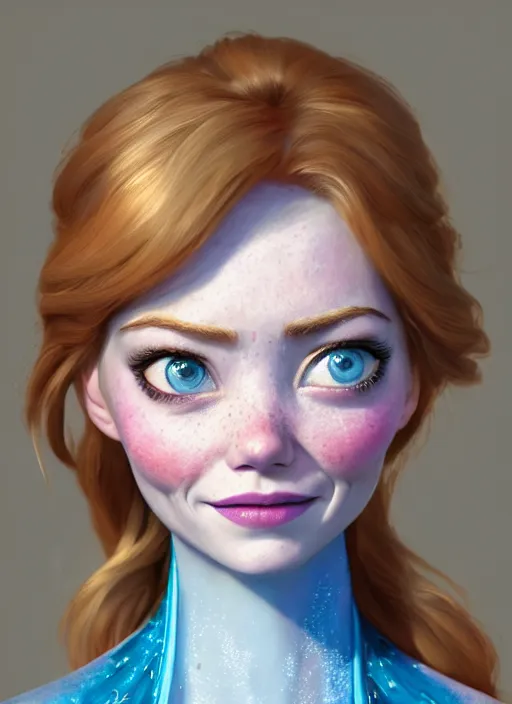 Prompt: Elsa from frozen portrait of Emma Stone, au naturel, hyper detailed, digital art, trending in artstation, cinematic lighting, studio quality, smooth render, unreal engine 5 rendered, octane rendered, art style by klimt and nixeu and ian sprigger and wlop and krenz cushart