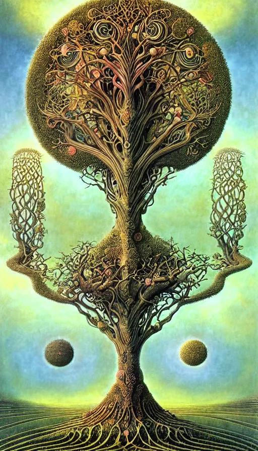 Image similar to tree of life by roger dean and andrew ferez, art forms of nature by ernst haeckel, divine chaos engine, symbolist, visionary, art nouveau, botanical fractal structures, organic, detailed, realistic, surreality