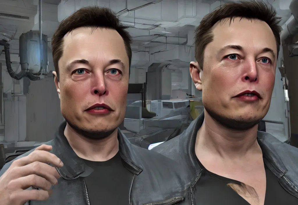 Image similar to elon musk in half life, elon musk in the video game half life, gameplay screenshot, close up, 3 d rendering. unreal engine. amazing likeness. very detailed.