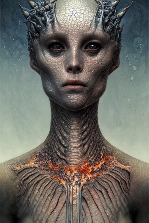 Prompt: gorgeous cute! lilith the mother of all monsters, fire under her skin, crystal mask, raining ash, fine art masterpiece, highly detailed dino valls wayne barlowe machiej kuciara, dramatic lighting, long shot, wide angle, uhd 8 k, sharp focus
