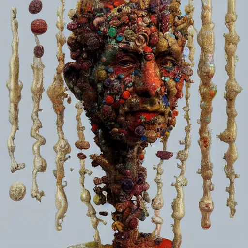 Image similar to a sculpture portrait made of bacteria and virus and molecules and atoms, painting part by wojciech siudmak, part by ilya repin, part by max ernst, part by norman rockwell, artstation