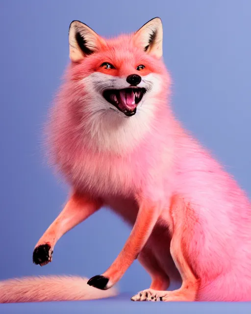 Image similar to pink fox yawning, portrait, blue background, 8 k, 8 5 mm f 1. 8
