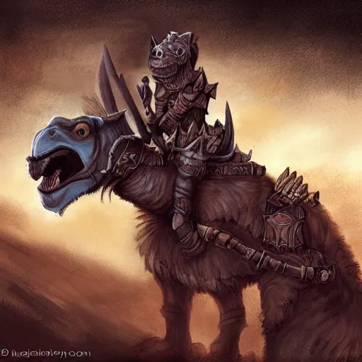 Image similar to Gnoll, metal armor, lance, riding a camel, D&D, fantasy, digital art