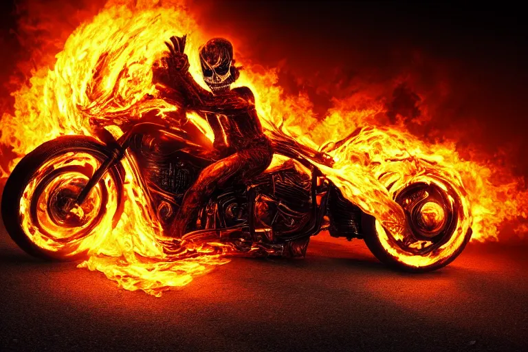 Prompt: Ghost Rider covered in violent flames staring into your soul, headshot photo, high quality wallpaper, desktopography