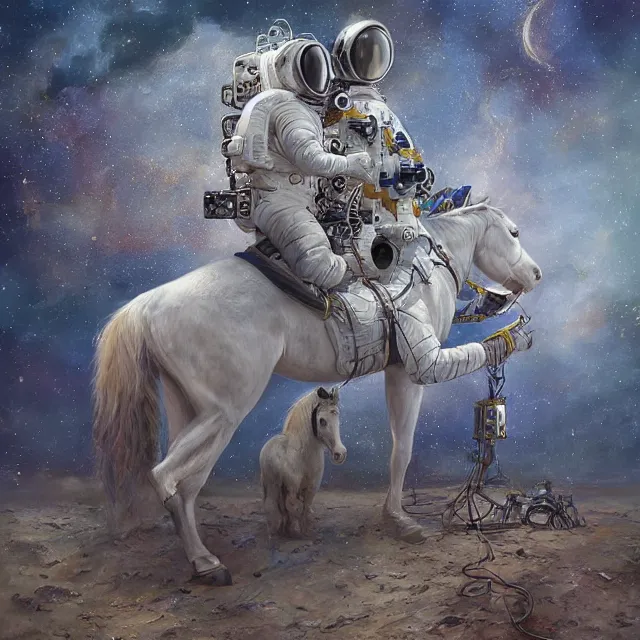 Image similar to horse sitting on the astronaut, astronaut walking on knees, industrial sci - fi, by mandy jurgens, ernst haeckel, james jean