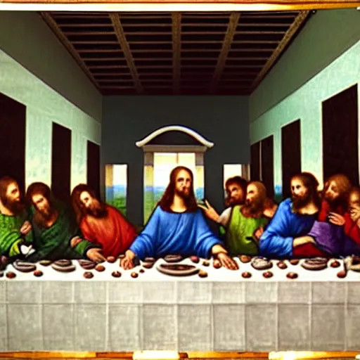 Image similar to “The Last Supper” by Da Vinci but the people are Data Scientists