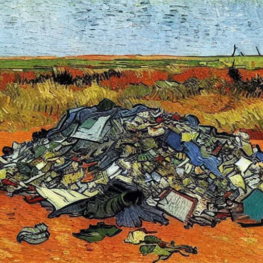 Image similar to pile of garbage, art by van gogh