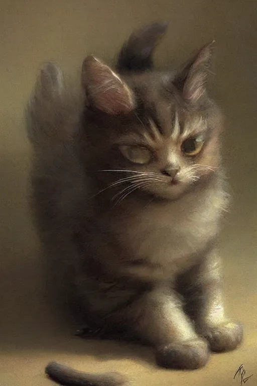 Prompt: a very cute kawai cat, beautiful painting by louis remy mignot, greg rutkowski, ilya repin, nice lighting, smooth tiny details, soft and clear shadows, low contrast, perfect