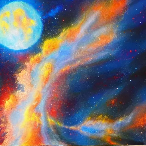 Prompt: the moon! splitting from an explosion!!, apocalyse, moon explodes!!!!, painting by greg ruthowski