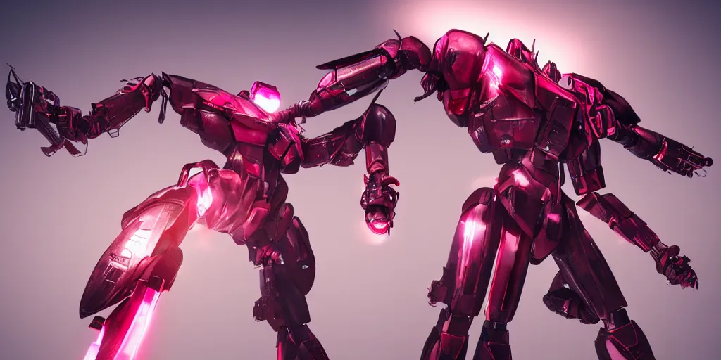 Image similar to a metal insect - like of female gundams like spider is in pink and red collection by merriam, daniel, intricate mechanical details, futuristic, 2 k aesthetic, dramatic lighting, 4 k, 3 d octane render, provenance, detailed, trending on artstation