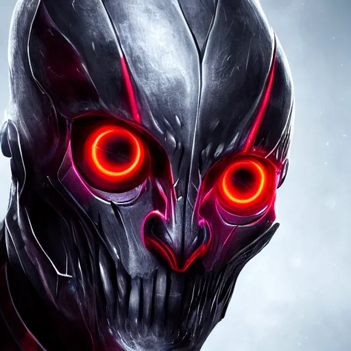 Prompt: a highly detailed headshot portrait of a man wearing a epic dark armor with glowing red eyes concept art