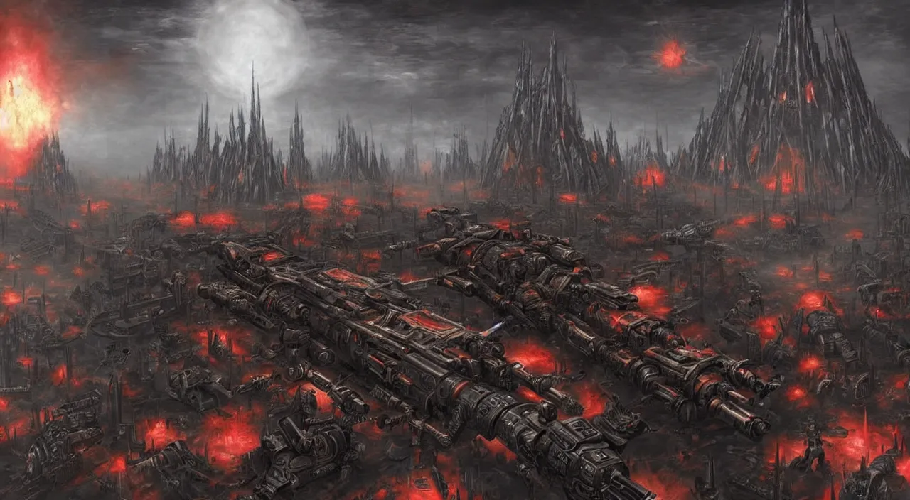 Image similar to Adeptus Astartes shooting in a Hellscape world