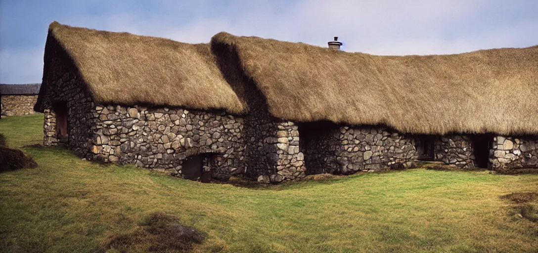 Prompt: scottish blackhouse designed by neutra. fujinon premista 1 9 - 4 5 mm t 2. 9. portra 8 0 0.