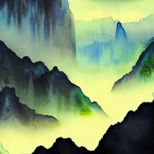 Prompt: beautiful lush natural scene on another planets majestic imposing cliffs. different than earth but beautiful. lightfall. beautiful detailed artistic watercolor. trending on artstation and deviantart.