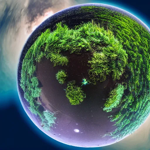 Prompt: spherical planetary view of a clear water planet with green plants grown throughout and floating on top, realistic, high detail, 4 k, clear water, lily pad, planet, water planet, profile picture, nostalgic