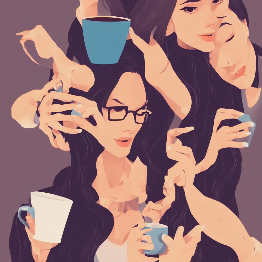 Prompt: young woman drinking coffee, clean cel shaded vector art. shutterstock. behance hd by lois van baarle, artgerm, helen huang, by makoto shinkai and ilya kuvshinov, rossdraws, illustration