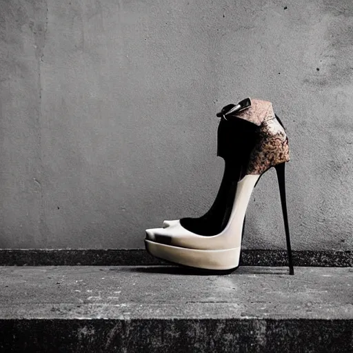 Image similar to “A fashion photograph of platform high heels made out of earthquakes”