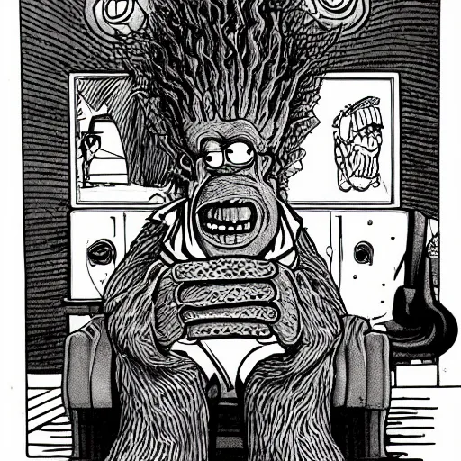 Prompt: Simpsons Cronenberg monster