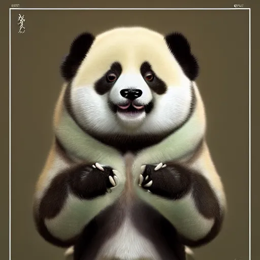 Image similar to cross between a panda and a corgi : by michal karcz, guillermo del toro :, dynamic, particulate, intricate, elegant, highly detailed, centered, artstation, smooth, sharp focus, octane render