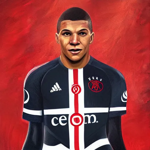 Image similar to portrait of mbappe wearing a ajax jersey, artwork by charlie bowater