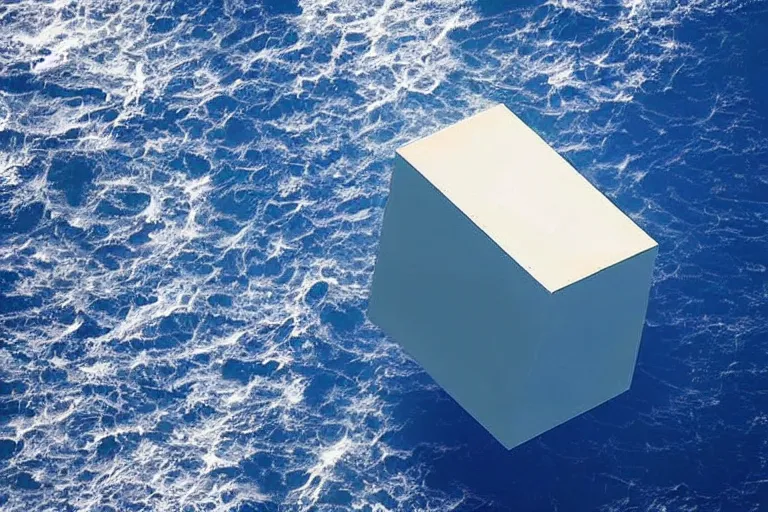 Prompt: a massive cube in the middle of the ocean. seen from space. r / superstructures