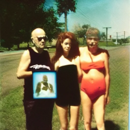 Prompt: found polaroid of weird trash humpers