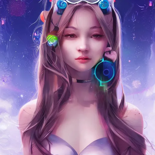 Prompt: portrait of a beautiful cute girl with robot ears falling into the third dimension by Ross Tran, 4k, intricate details