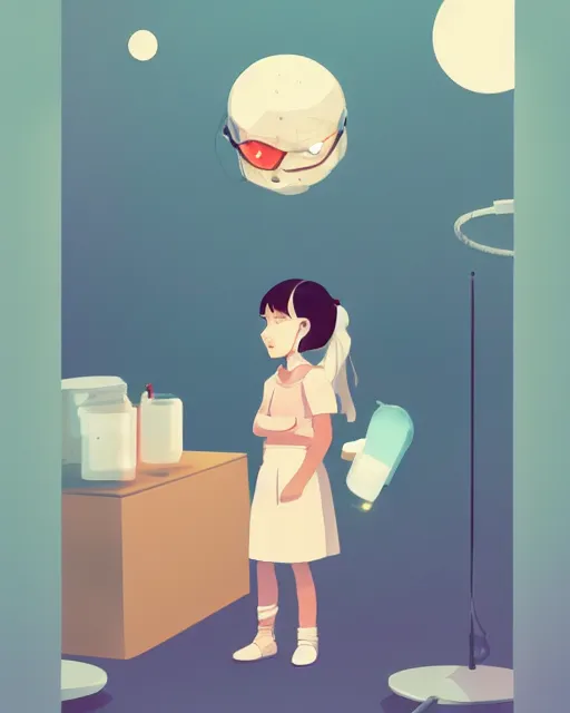 Image similar to a little girl is doing a science experiment. clean cel shaded vector art. minimalist illustration art by lois van baarle, artgerm, helen huang, by makoto shinkai and ilya kuvshinov, rossdraws