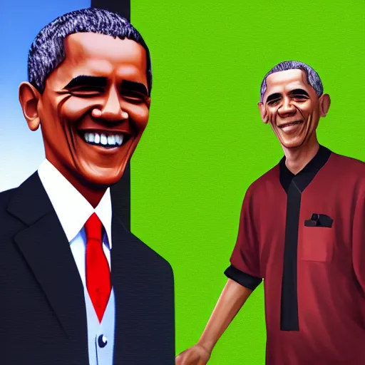 Image similar to Minecraft Steve meets photorealistic Barack Obama, digital art, trending on artstation, oil painting