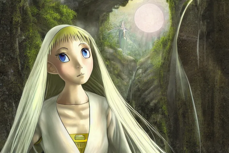 Image similar to tonemapped galadriel by hayao miyazaki, highly detailed,