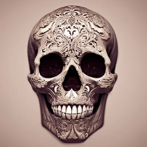 Prompt: a beautiful photo of a ornate and intricate rococo skull