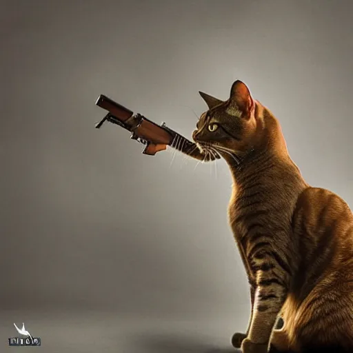 Image similar to A cat firing an AK-47 like a human soldier, award-winning photography