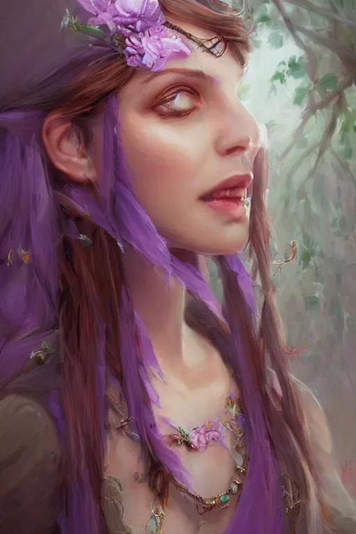 Prompt: portrait for beautiful fairy women with purple eyes clothed in beads and lace, by mandy jurgens, gorgeous, elegant