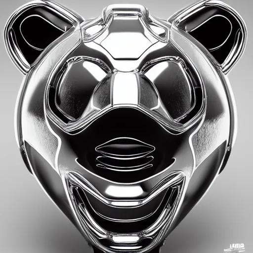 Image similar to chrome bear, glossy, metallic, neon, symmetrical, tribal patterns, realistic, unreal engine, octane, redshift, artstation, behance