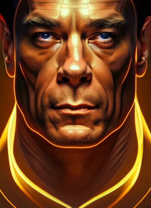 Image similar to symmetry!! portrait of jean claude van damme, cottagecore!! fitness body, glowing lights!! intricate, elegant, highly detailed, digital painting, artstation, concept art, smooth, sharp focus, illustration, art by artgerm and greg rutkowski and alphonse mucha