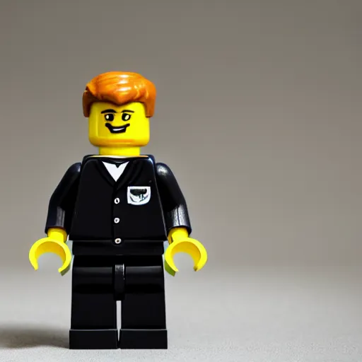 Image similar to macro photo of lego figure of angry men in black Adidas tracksuit