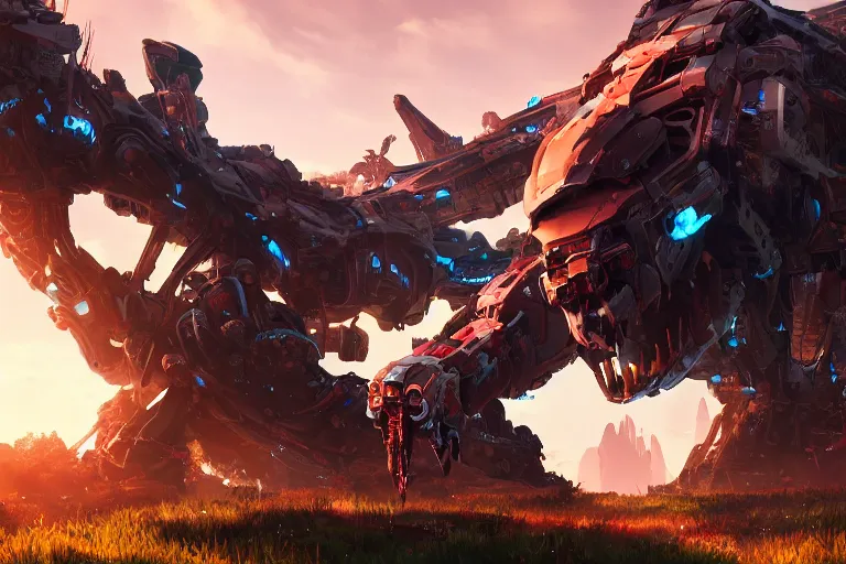 Image similar to ravager machine mecanical creature robot of horizon forbidden west horizon zero dawn radiating a glowing aura global illumination ray tracing hdr fanart arstation by ian pesty and alena aenami artworks in 4 k