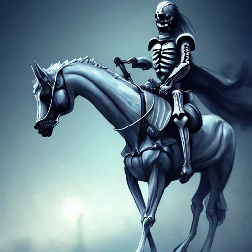 Image similar to a knight riding a skeleton horse, digital art, trending on artstation,