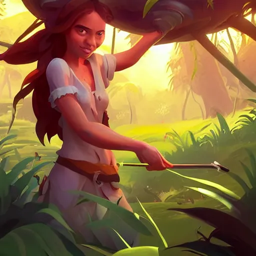 Image similar to painting forest nymph treasure on sea of thieves game avatar hero smooth face median photoshop filter cutout vector, behance hd by jesper ejsing, by rhads, makoto shinkai and lois van baarle, ilya kuvshinov, rossdraws global illumination