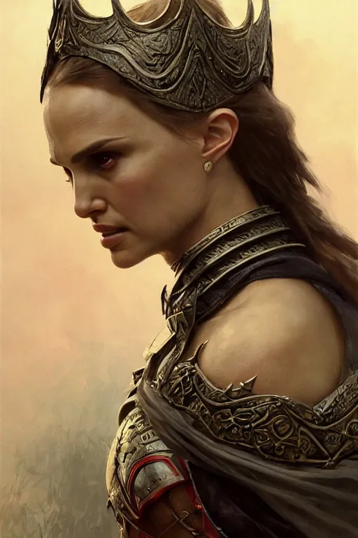 Image similar to natalie portman, legendary warrior, heroic, lord of the rings, tattoos, decorative ornaments, battle armor, by carl spitzweg, ismail inceoglu, vdragan bibin, hans thoma, greg rutkowski, alexandros pyromallis, perfect face, fine details, realistic shading photorealism