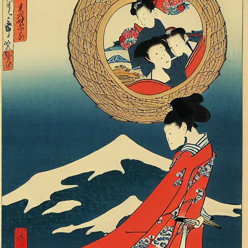 Image similar to famous ukiyo - e art by hokusai, museum piece, beautiful japanese woodblock art