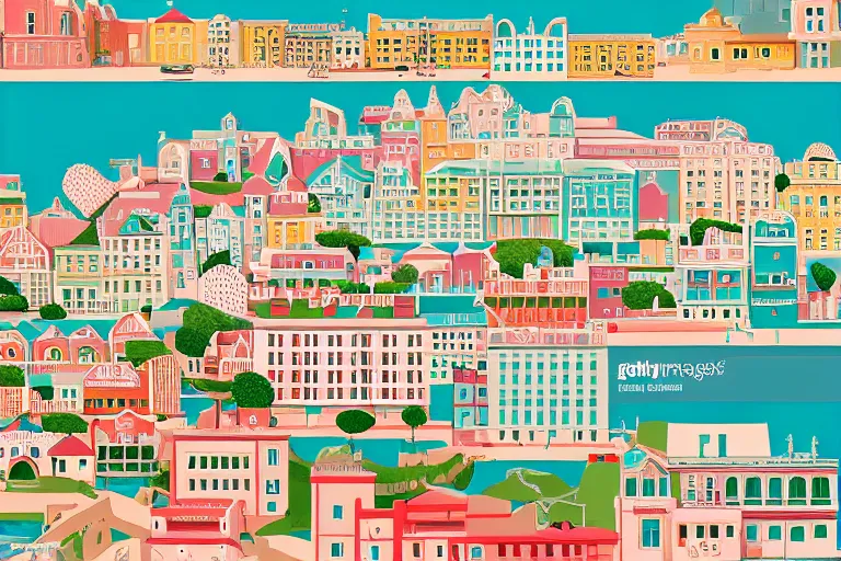 Prompt: highly detailed vector art of a cityscape of a town next to the sea by Wes Anderson, hyperrealistic, photorealistic, artstyle, highly detailed, sharp