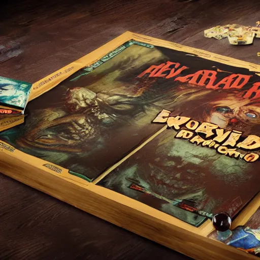 Image similar to evil dead movie, board game, octane render, comic book, isometric, 8 k