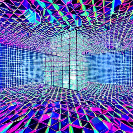 Prompt: a psychedelic fourth dimensional hypercube made of infinity mirrors