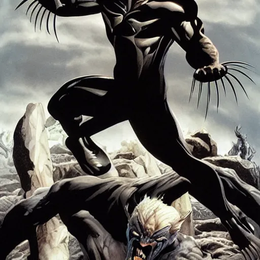 Prompt: wolverine venom symbiote, alex ross art